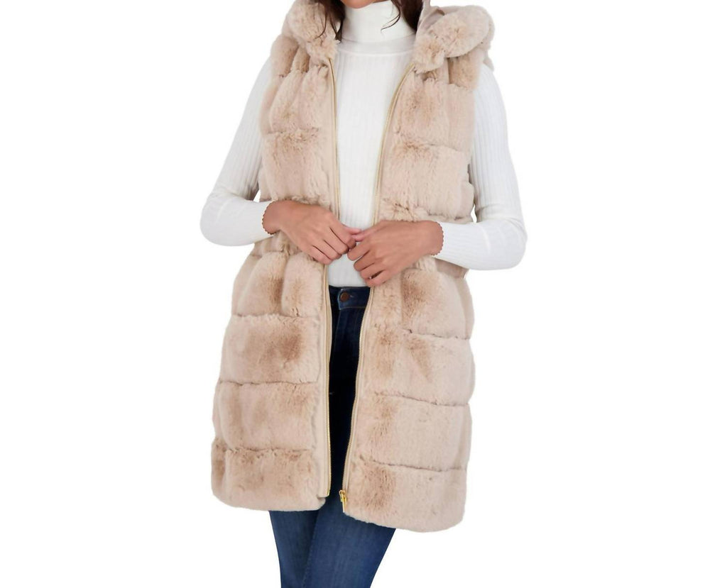 Hooded Quilted Faux Fur Vest