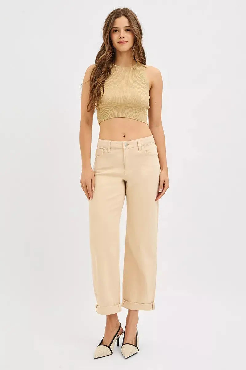 RISEN Jeans - Tummy Control Mid Rise Ankle Barrel Relaxed Baggy Jeans
