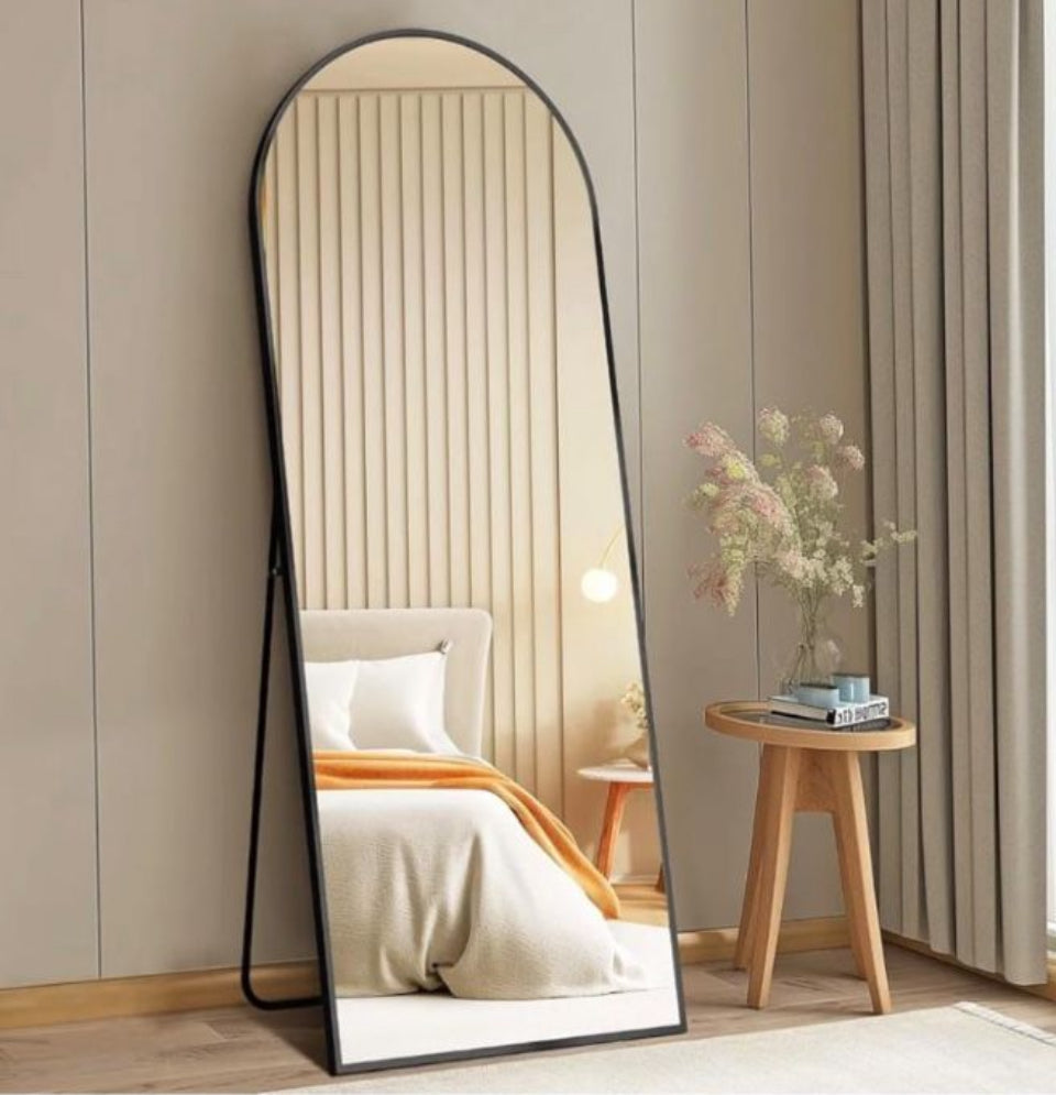 DUMOS Arched Full Length Mirror with Stand 64"x21" Floor Standing Aluminum Frame for Bedroom Body Hanging Leaning Modern Simple Home Decor Shatter-pro