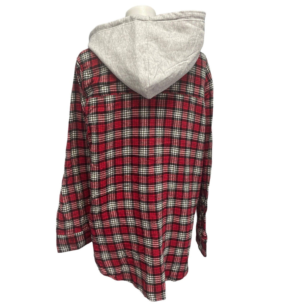 New Hand Printed Womens XXL Rustic Pine Cone Long Sleeve Plaid Flannel Hoodie