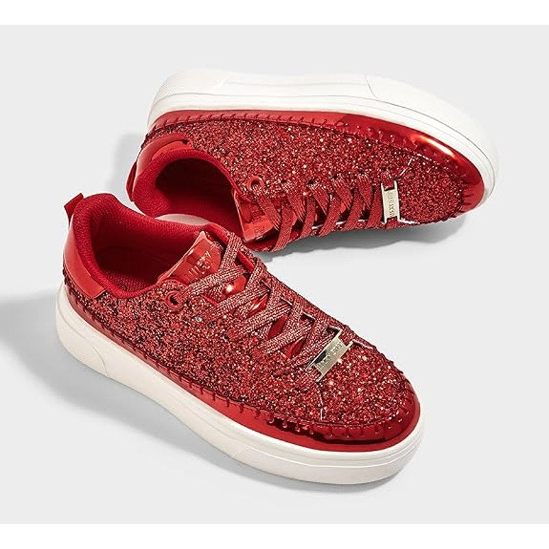 Lucky Step Womens Size 8 Red Glitter Faux Leather Lace Up Platform Sneaker Shoes