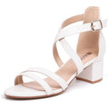 Idifu Womens Size 8 White Faux Leather Open Toe 2" Block Heel Ankle Strap Shoes