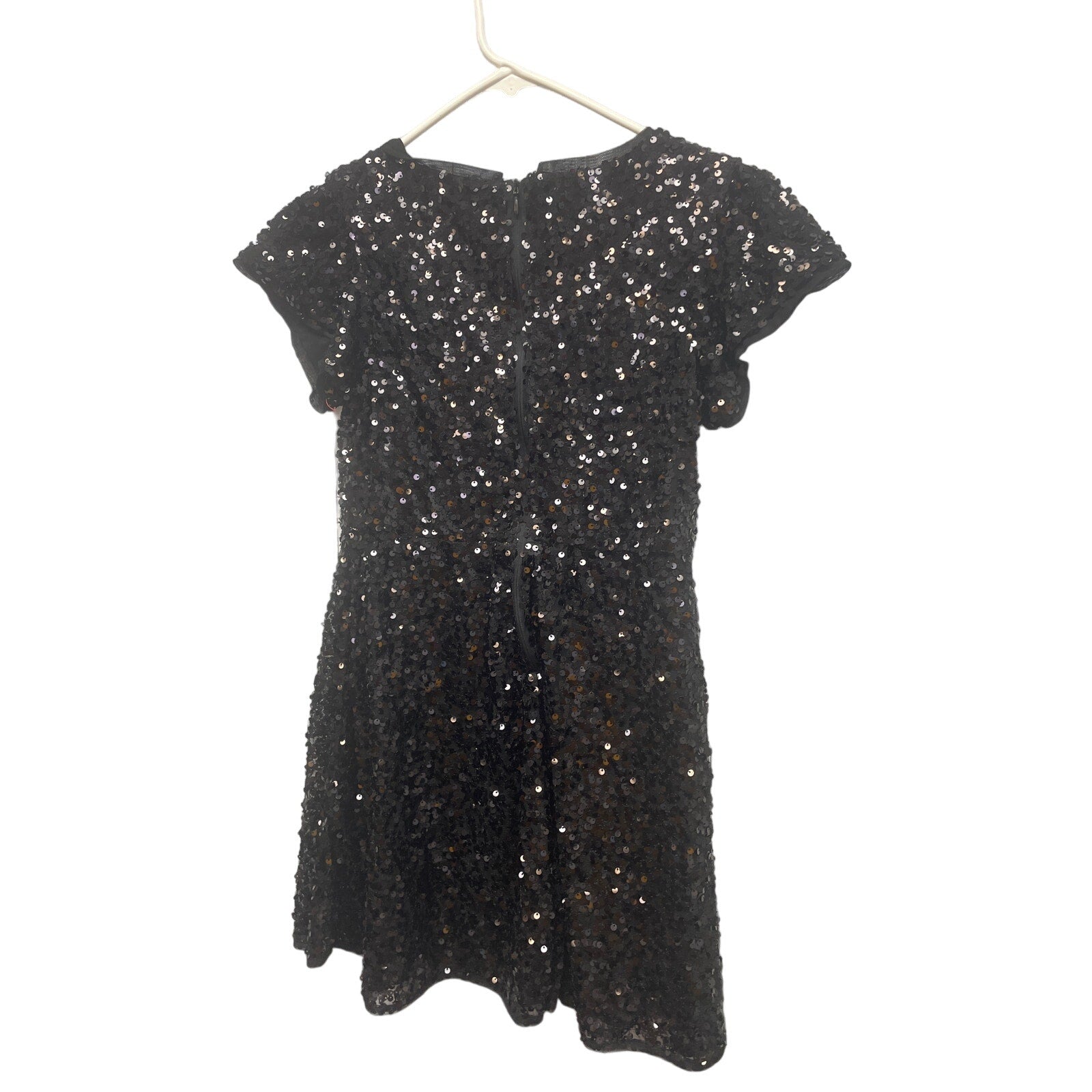 Cat & Jack Girls Large Black PolySpandex Back Zip Short Sleeve Sequin Dress