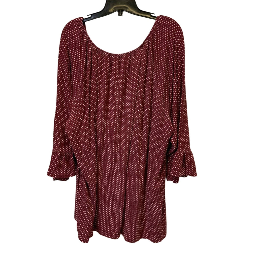 Croft & Barrow 3X Scoop Neck Long Bell Sleeve Polka Dot Stretchy Flowy Top