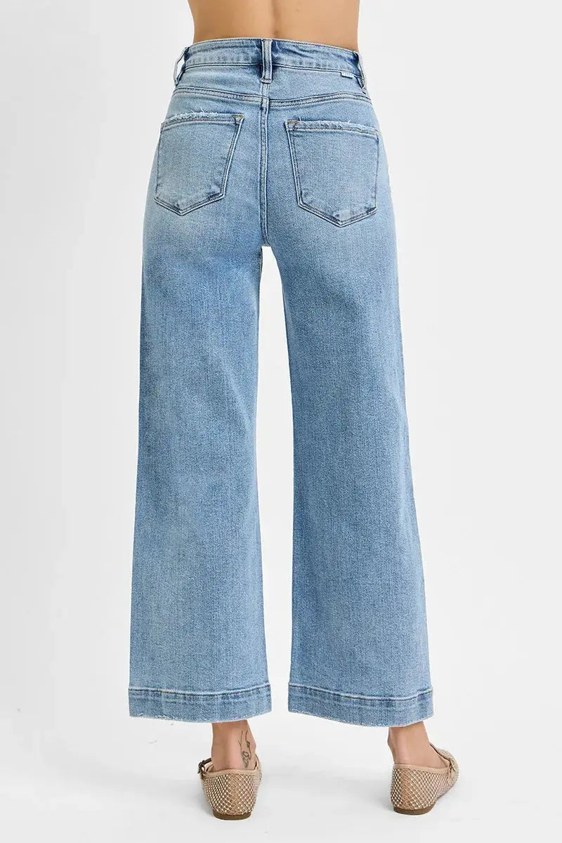 RISEN Jeans - Plus Size High Rise Crop Wide Leg Jeans
