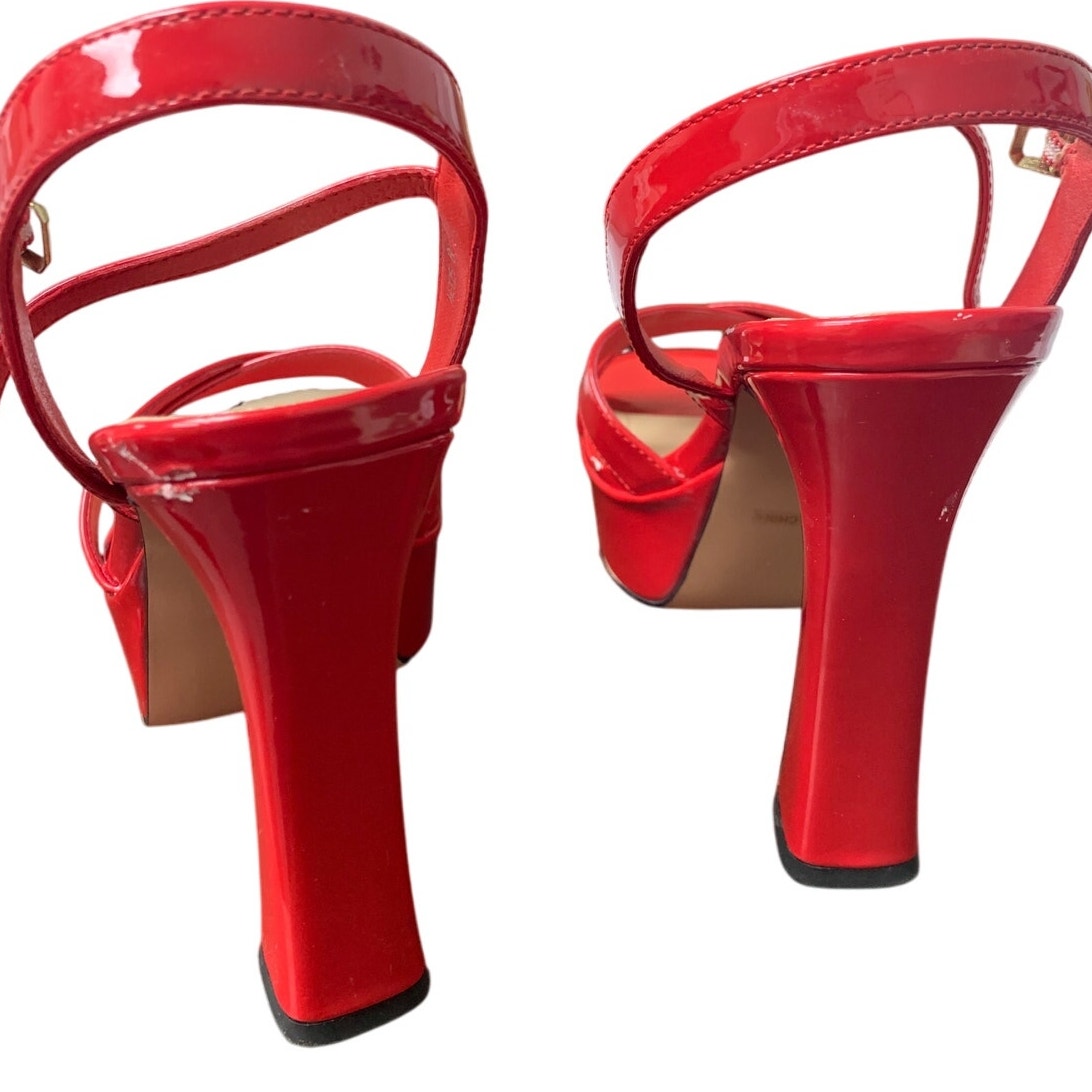 Dumjey Womens 8 Red Faux Leather 5" Heel Platform Open Toe Ankle Strap Shoes