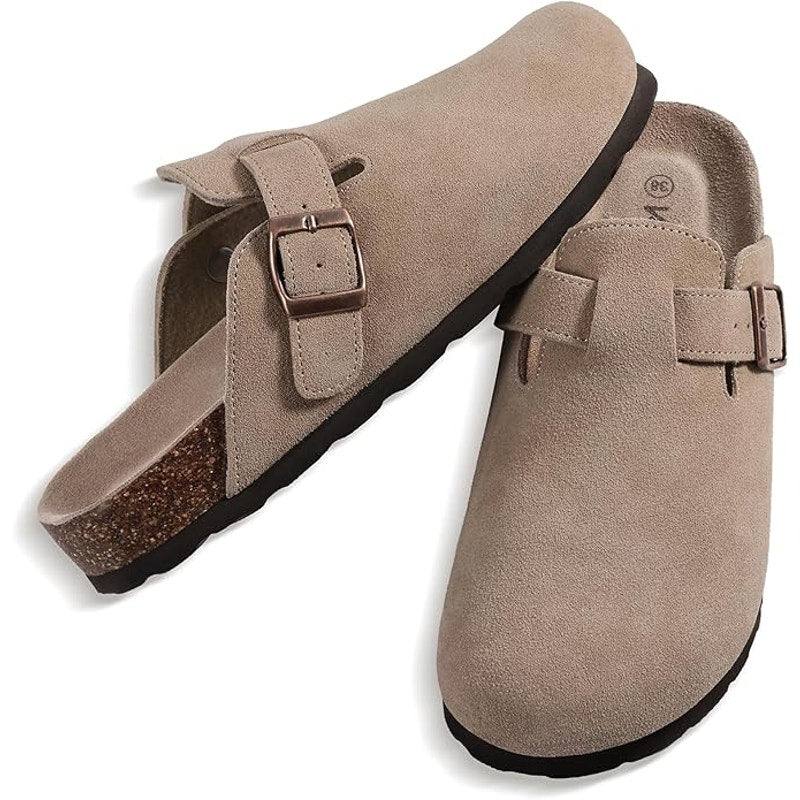 Kidmi Womens 7.5 Beige Suede Clogs Open Round Toe Adjustable Strap Slip On Shoes