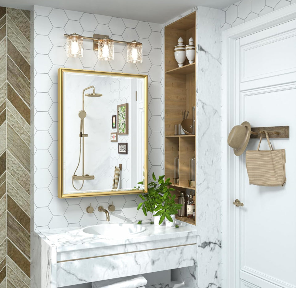 TokeShimi 20x26 Recessed Medicine Cabinet Bathroom Vanity Mirror Gold Metal Framed Surface Wall Mounted with Aluminum Alloy Beveled Edges Design 1 Doo