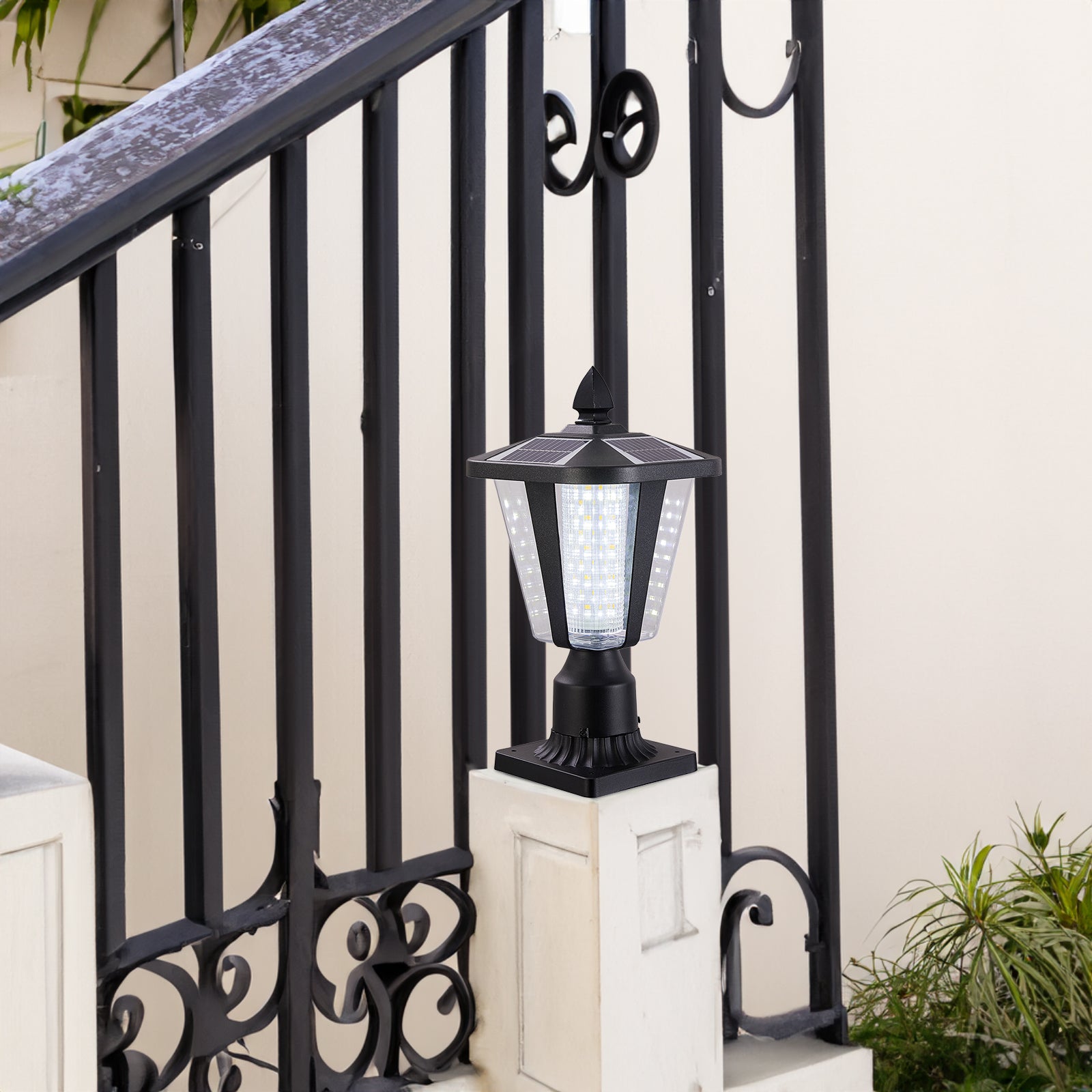 Solar Column Headlights With Dimmable LED