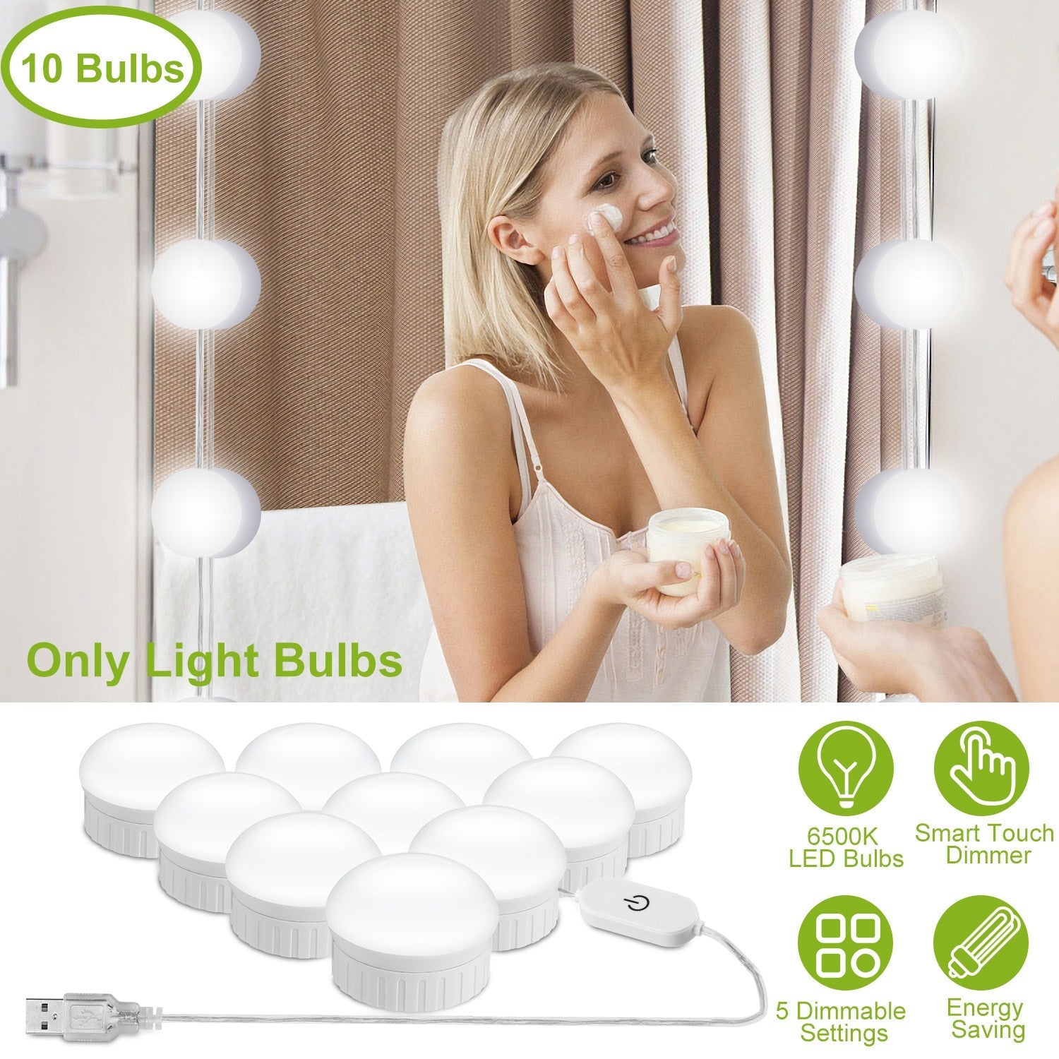 LED Vanity Mirror Lights Kit 6500k Dimmable Makeup Mirror Lights for Vanity Table Bathroom Dressing Room