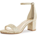 Pizz Annu Womens 6 Gold Glitter Ankle Strap 2" Block Heel Open Toe Sandal Shoes