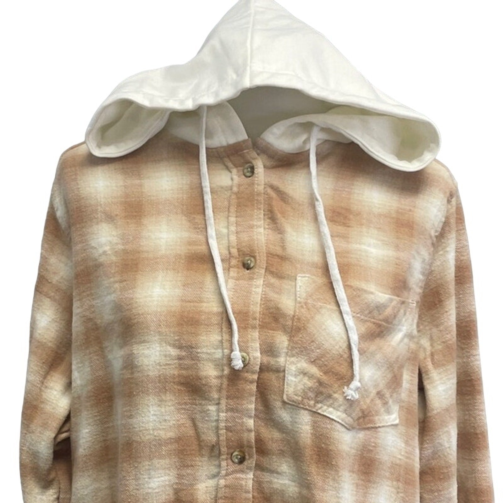 New Time and Tru Womens XL Long Sleeve Plaid Flannel Cotton Blend Hoodie