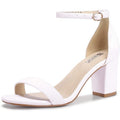 Idifu Womens 7.5 White 3" Block Heels Ankle Strap Open Toe Sandals Wedding Shoes