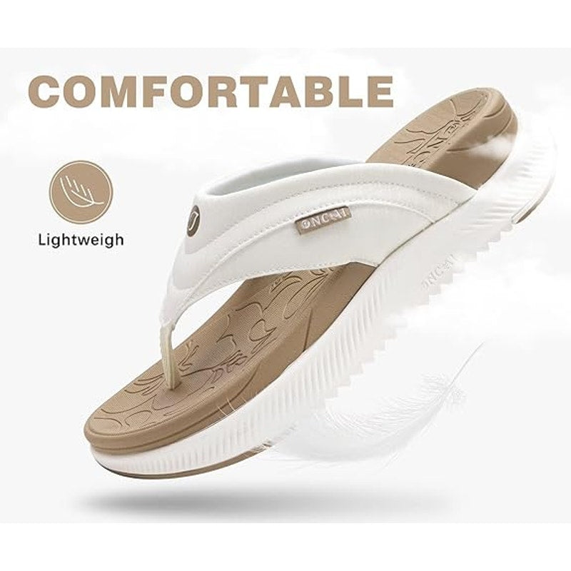 Oncai Womens Size 6 White Tan Orthopedic Arch Support Flip Flop Sandal Shoes