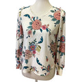 LOFT Petites XXSP Long Sleeve V-Neck Ruffled Shoulder Floral Polyester Blouse