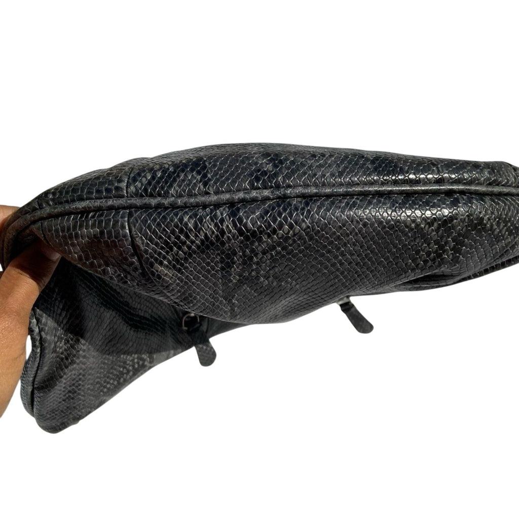 Cole Haan Gray Snakeskin Print Zip Closure Interior Pockets Hobo Handbag Purse