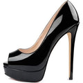 New Merumote Womens Size 7 Shiny Black Peep Toe 6" Platform Heel Stilletto Shoes