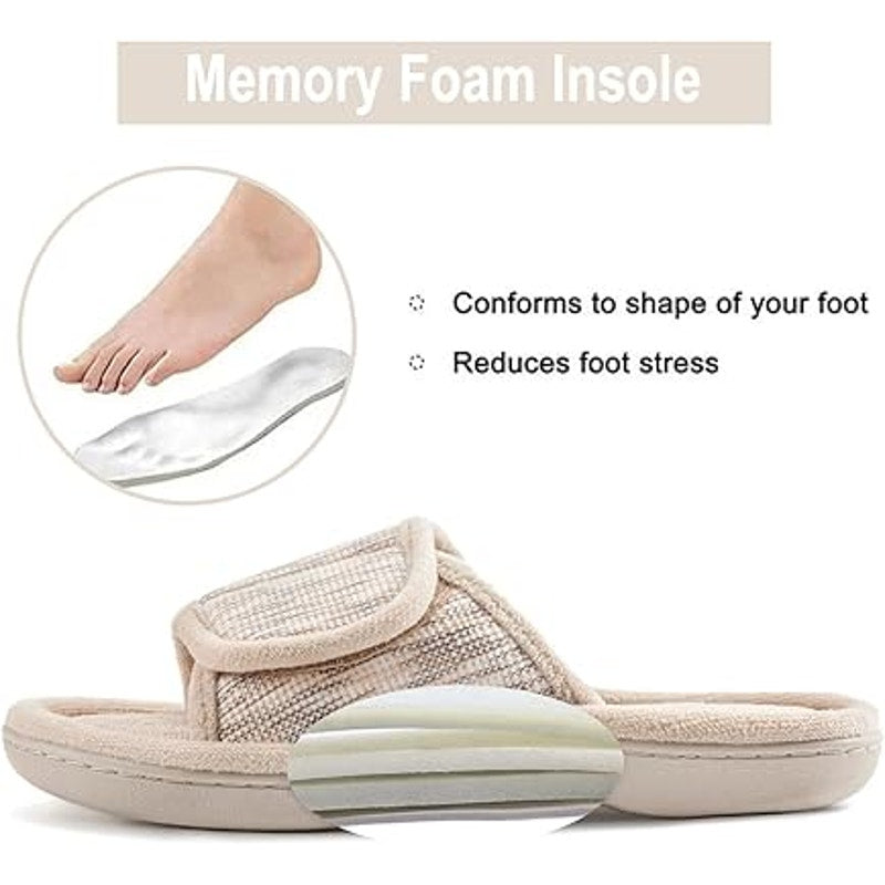 RockDove Womens Size 9/10 Tan Adjustable Hook Loop Memory Foam Slide Slippers