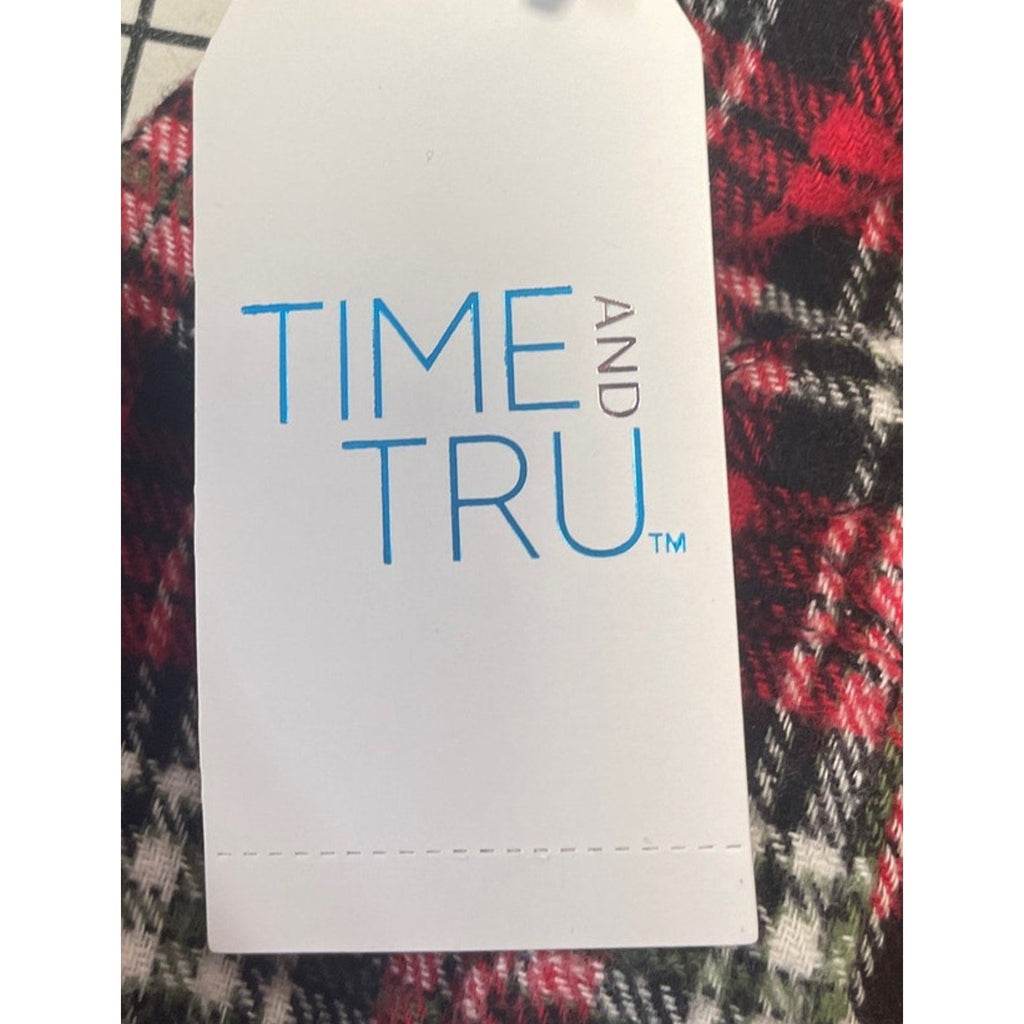 New Time and Tru Womens Large Long Sleeve Plaid Flannel Cotton Blend Hoodie