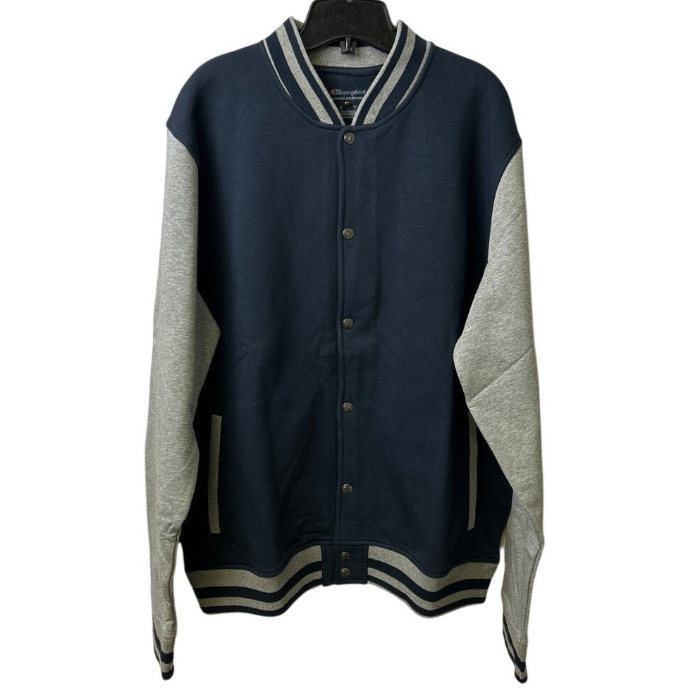 New Champion Mens Small Navy Gray Snap Up PolyCotton Athletic Wear Bomber Jacket