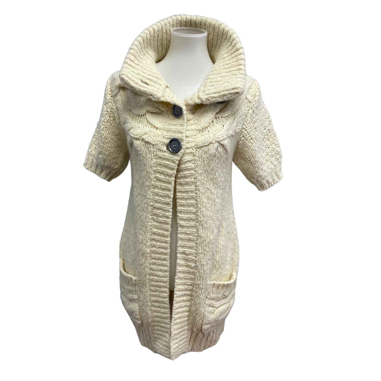 Free People Womens Small Wool Blend Short Sleeve Cable Knit Cardigan Sweater