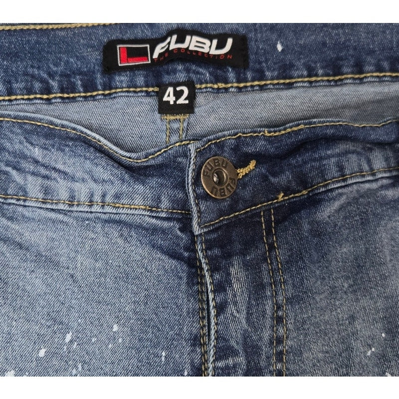 Fubu Mens 42 Factory Whiskered Factory Faded Splattered and Painted Denim Jeans