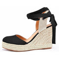 New Ermonn Womens 8.5 Black Espadrille Platform Closed Toe Ankle Strap Sandals