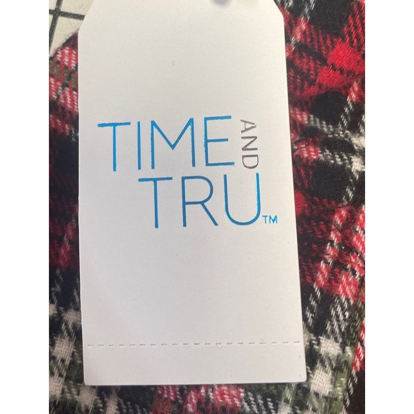 New Time and Tru Womens Small Long Sleeve Plaid Flannel Cotton Blend Hoodie