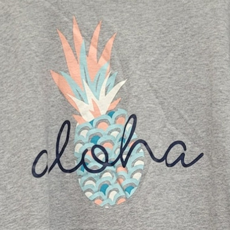 Crown & Ivy Womens XXL Aloha Pineapple 100% Cotton Long Sleeve Scoop Neck Shirt