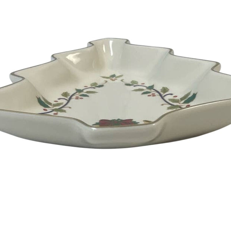 Vintage Mikasa Fine Porcelain Holiday Elegance Gold Trimmed Christmas Tree Dish