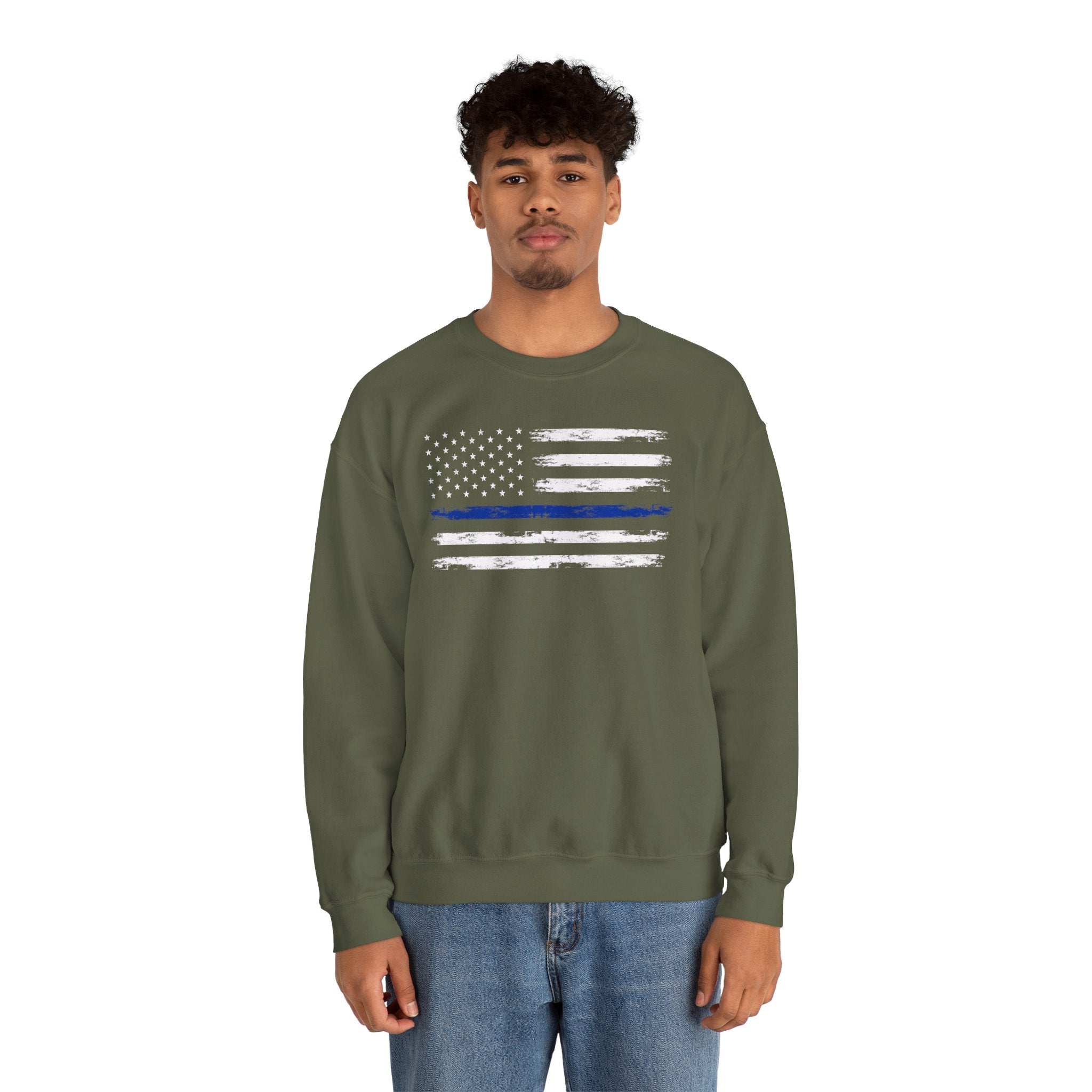 Thin Blue Line American Flag Crewneck Sweatshirt