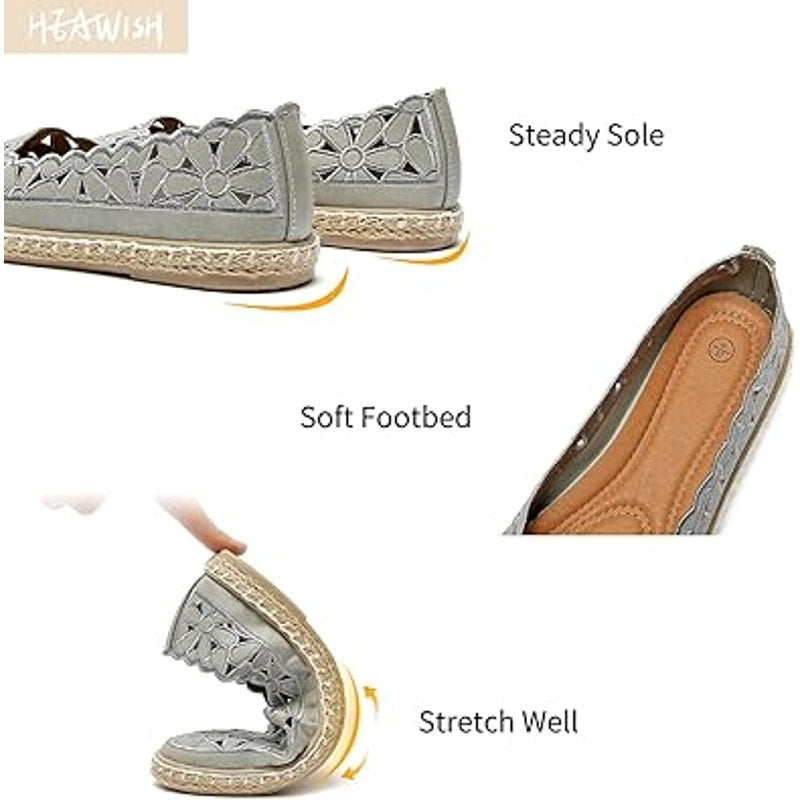 New Heawish Womens 9.5 Silver Daisy Flower Cutoout Espadrille Ballet Flat Shoes