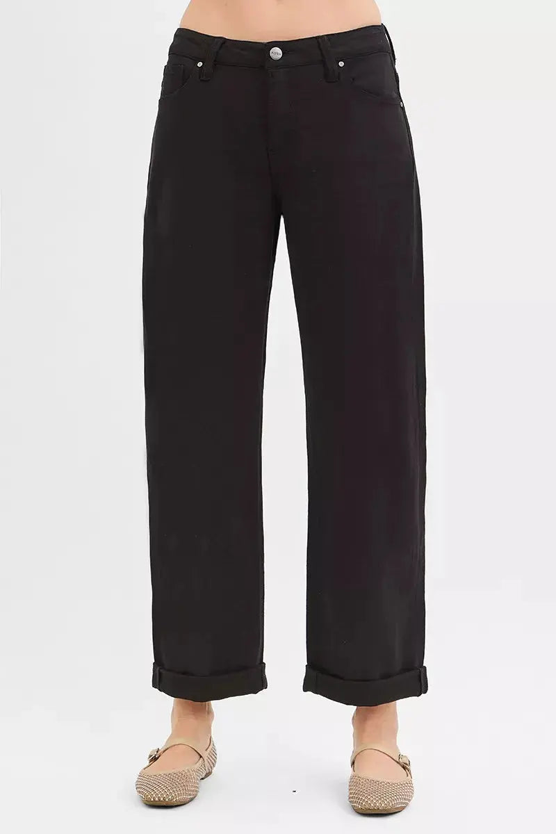 RISEN Jeans - Tummy Control Mid Rise Ankle Barrel Relaxed Baggy Jeans