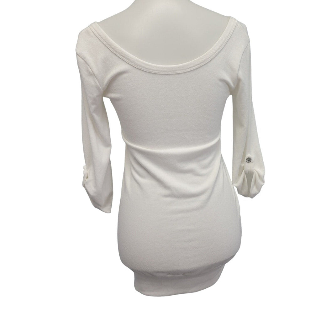 Passion Womens Small White Viscos Spandex Long Sleeve Lace Up V Neck Top