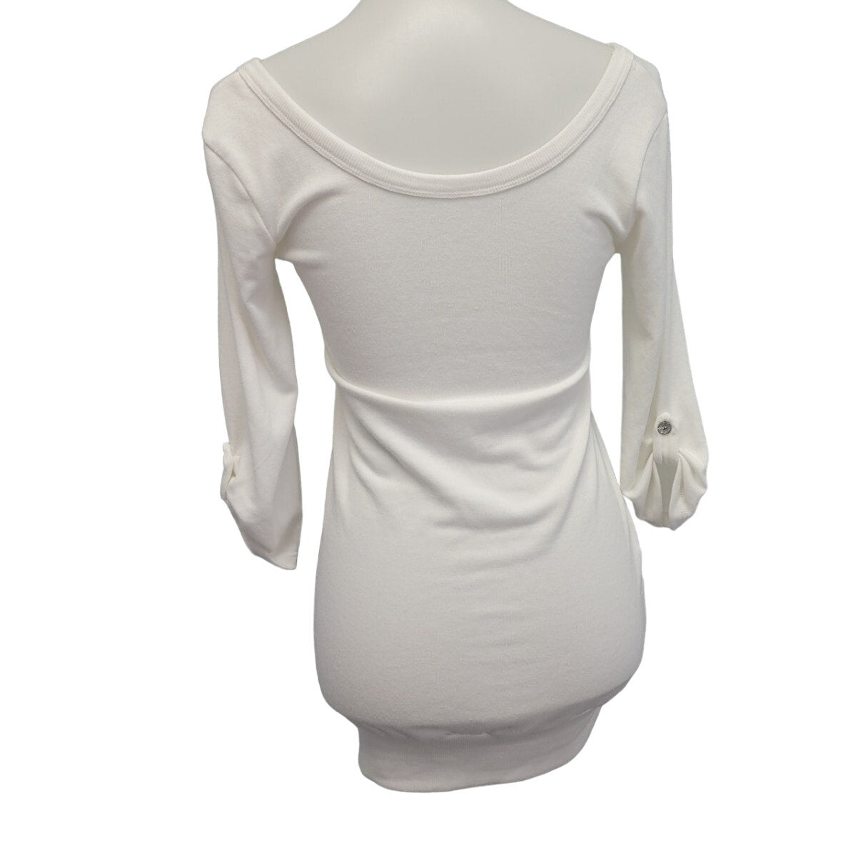 Passion Womens Small White Viscos Spandex Long Sleeve Lace Up V Neck Top