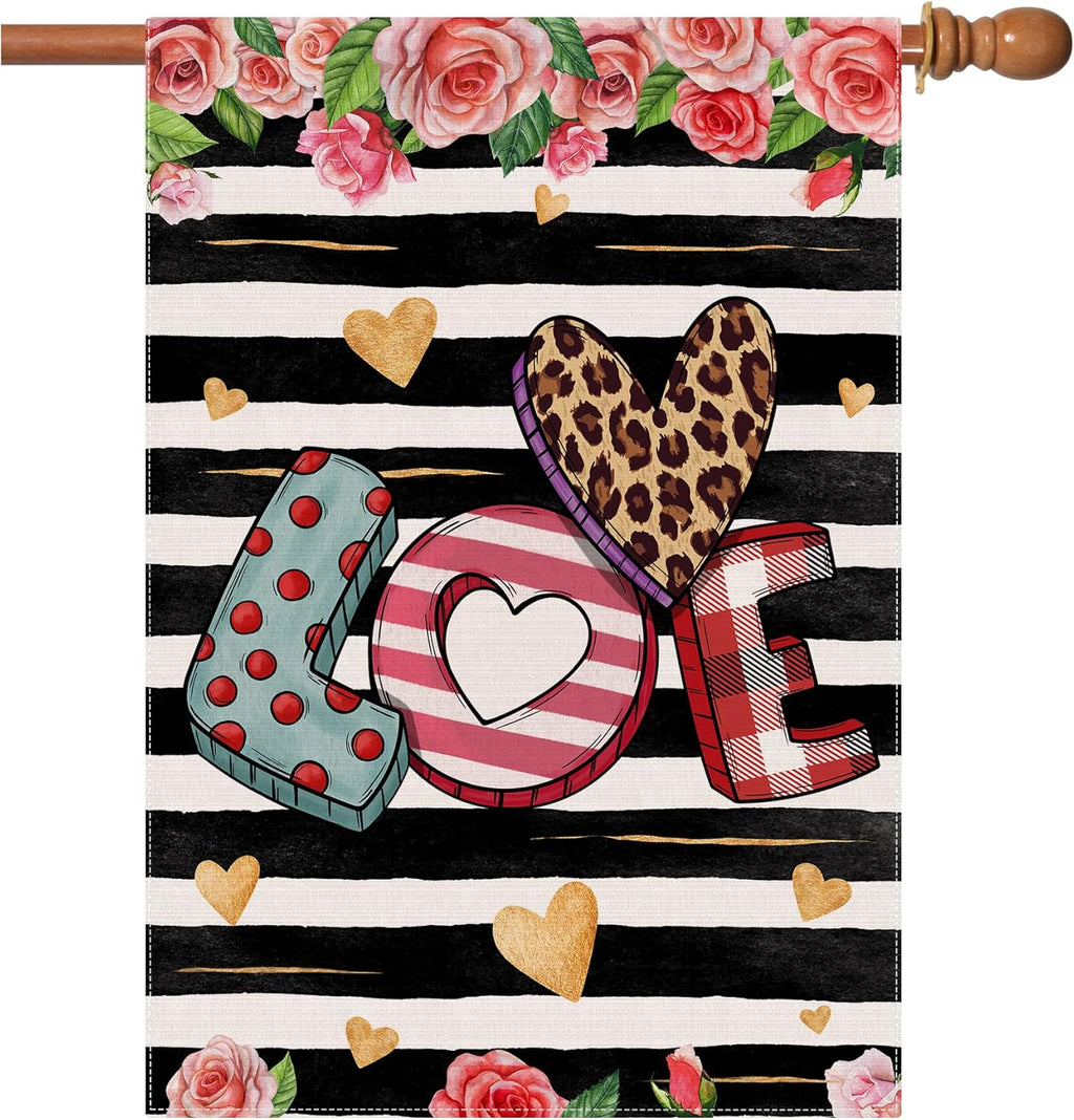 Valentines Day House Flag, Large Valentine Flag, Valentines Day Flags 28 X 40 Double Sided, Decorative Love House Flag Burlap Valentines House Flag, Valentine House Flag for Outside