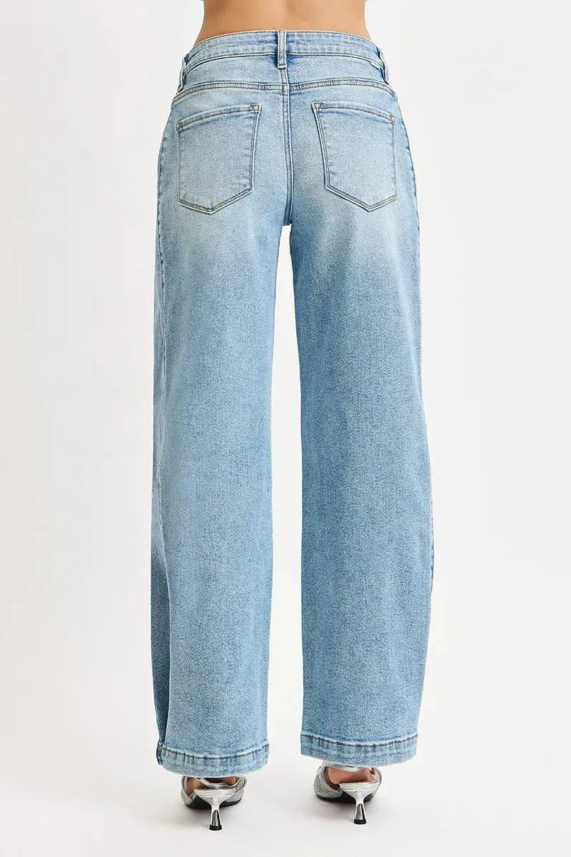 RISEN Jeans - Mid Rise Wide Barrel Transferable Leg Snap Jeans