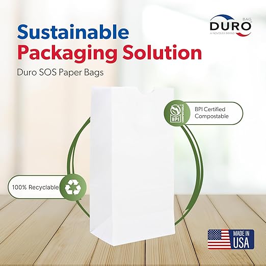 Duro 12 lb Tall White Paper Grocery Bag, 7 1/16 x 4 1/2 x 11 1/2 in (QTY 500), SKU 51032