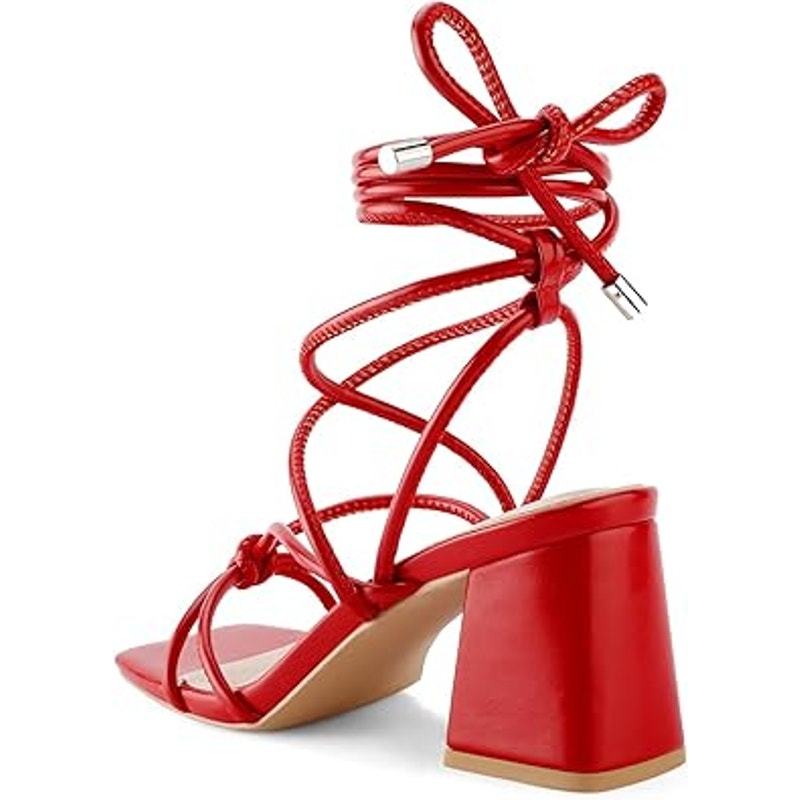 Shoe'N Tale Womens Size 7.5 Red 3.25" Block Heel Gladiator Lace Up Sandal Shoes