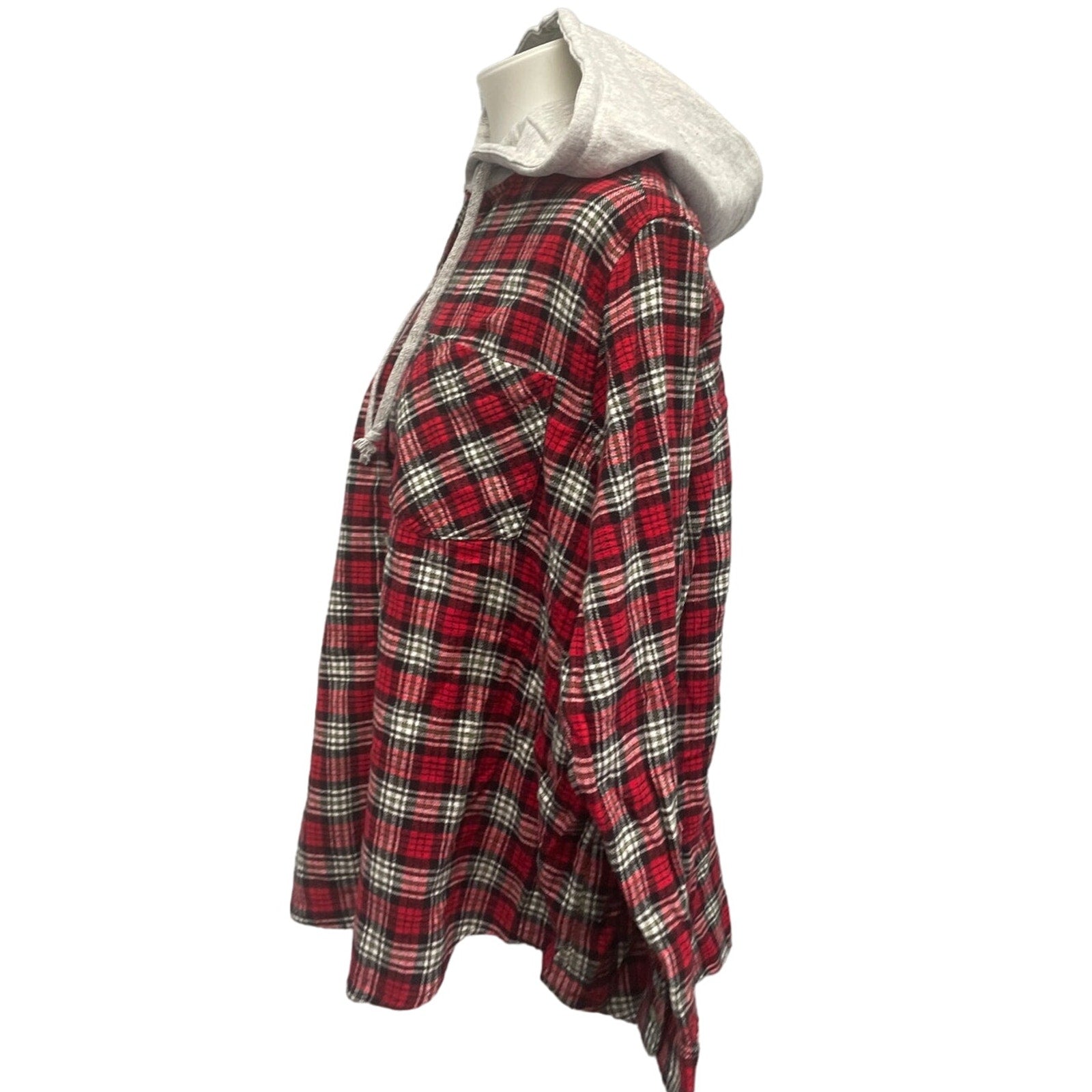 New Hand Printed Womens 3XL Rustic Pine Cone Long Sleeve Plaid Flannel Hoodie