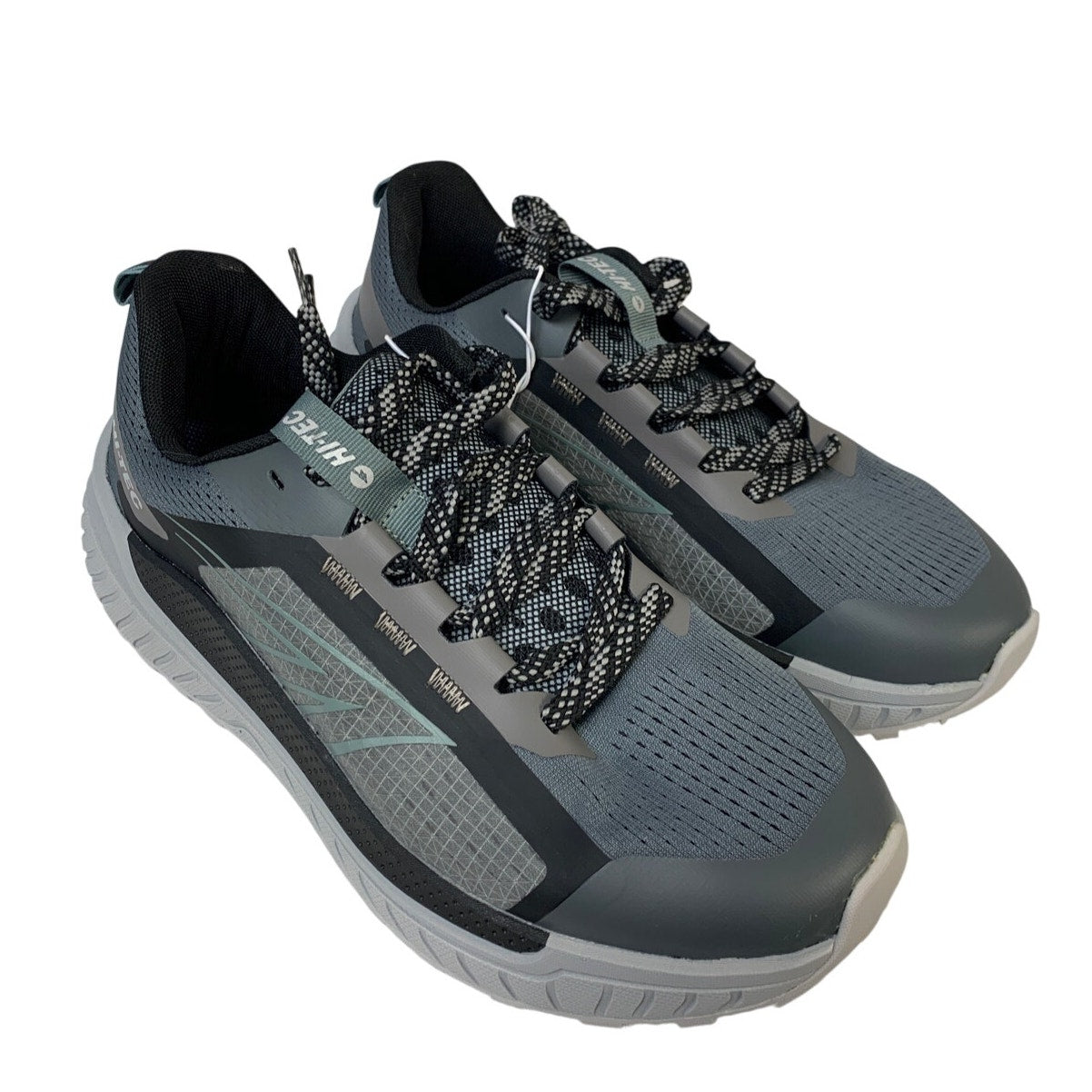 New In Box Hi-Tec Mens Size 9.5 Black Gray Mesh Lace Up Athletic Tennis Shoes