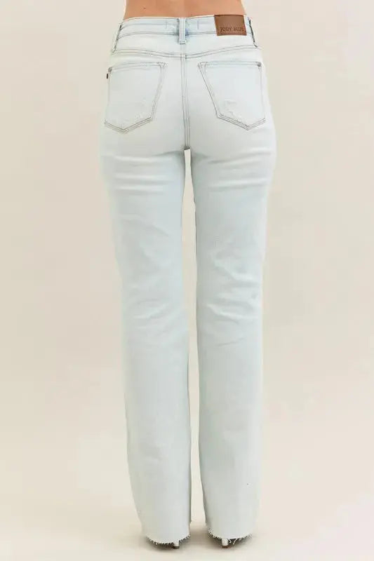 Full Size Light Wash Distressed Bootcut Judy Blue Jeans