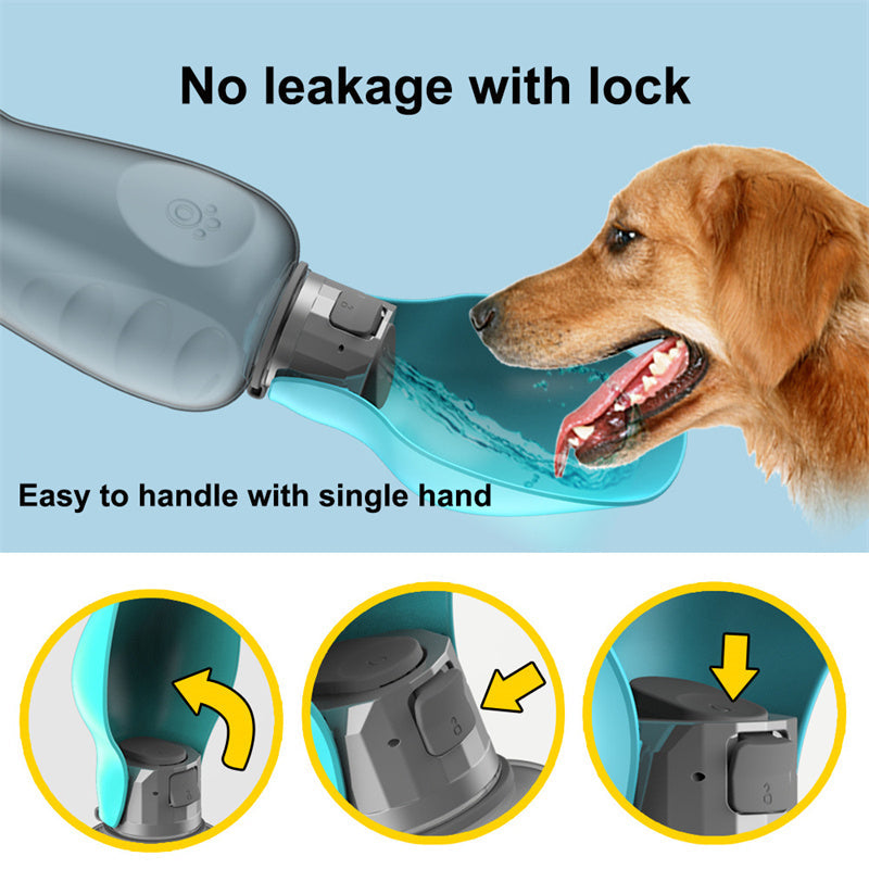 Portable Dog Water Bottle 800ml – Leakproof Foldable Pet Travel Water Dispenser with Drinking Bowl for Walking & Hiking
