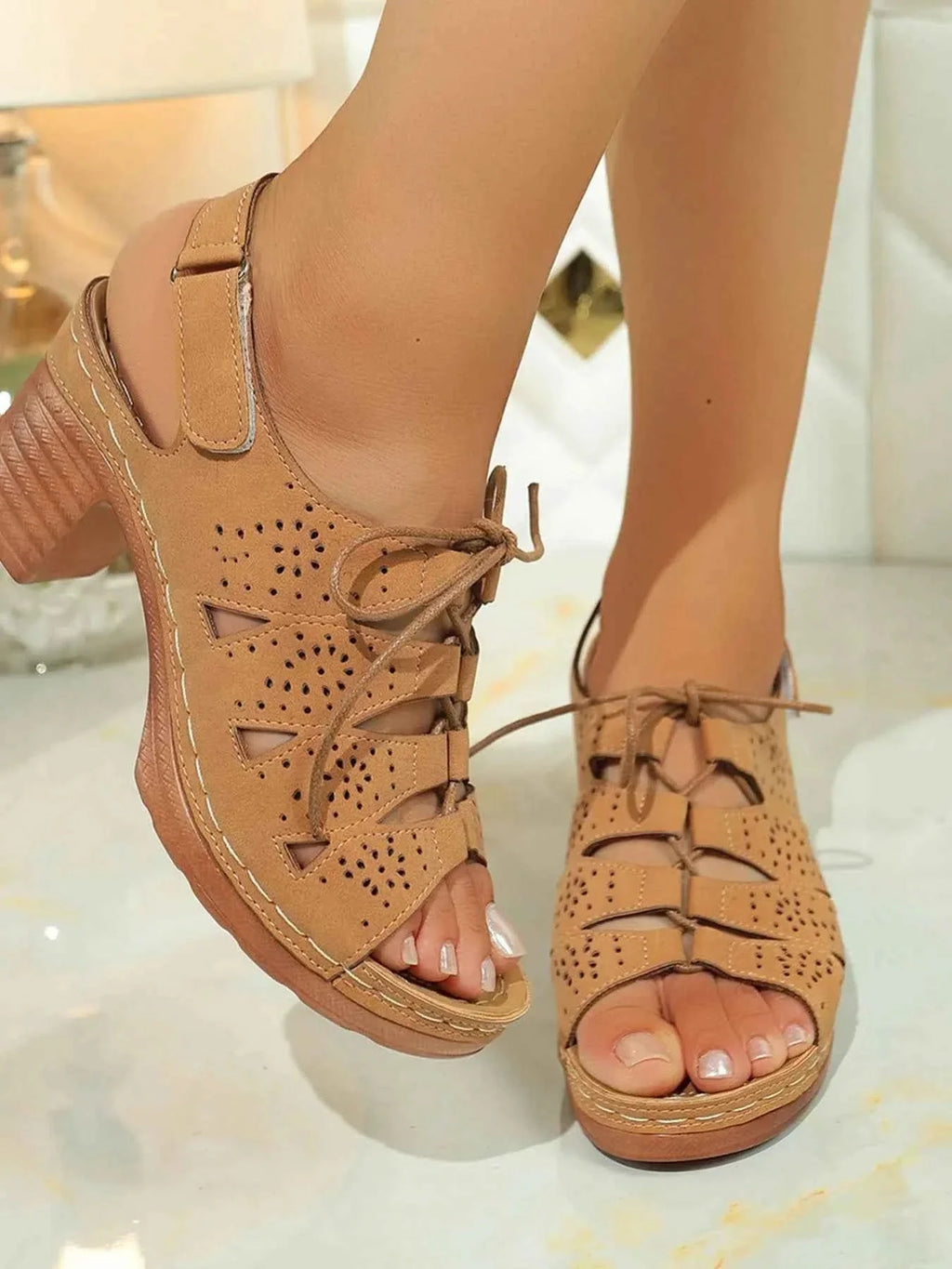 Stylish Block Heel Sandals : With Laces