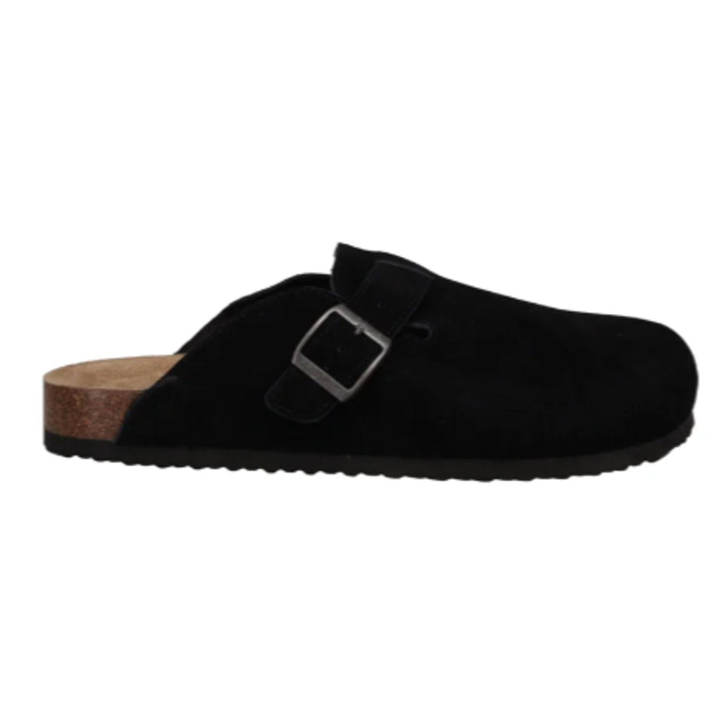 New In Box Khombu Mens Size 11 Black Faux Suede Damian Cork Slide On Mule Shoes