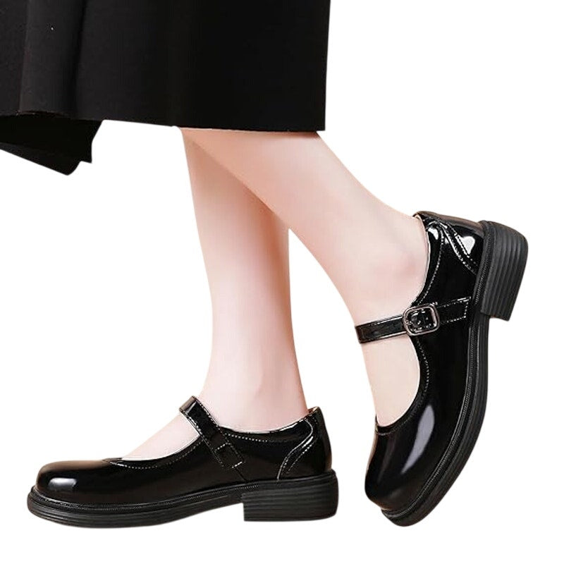 OKJ Womens Size 8.5 Shiny Black Patent Leather Mary Jane Flat Platform Shoes