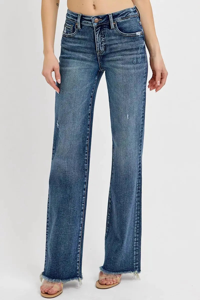 RISEN Jeans - Plus Size Tummy Control High Rise Long Straight Jeans