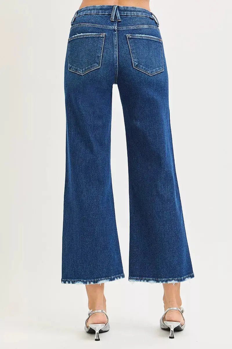 RISEN Jeans - High Rise Crop Wide Leg Jeans with Tummy Control 4 Way Stretch