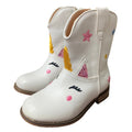 Parrosoo Toddler Girls 9 White Faux Leather Unicorn Cowgirl Cowboy Boot Shoes