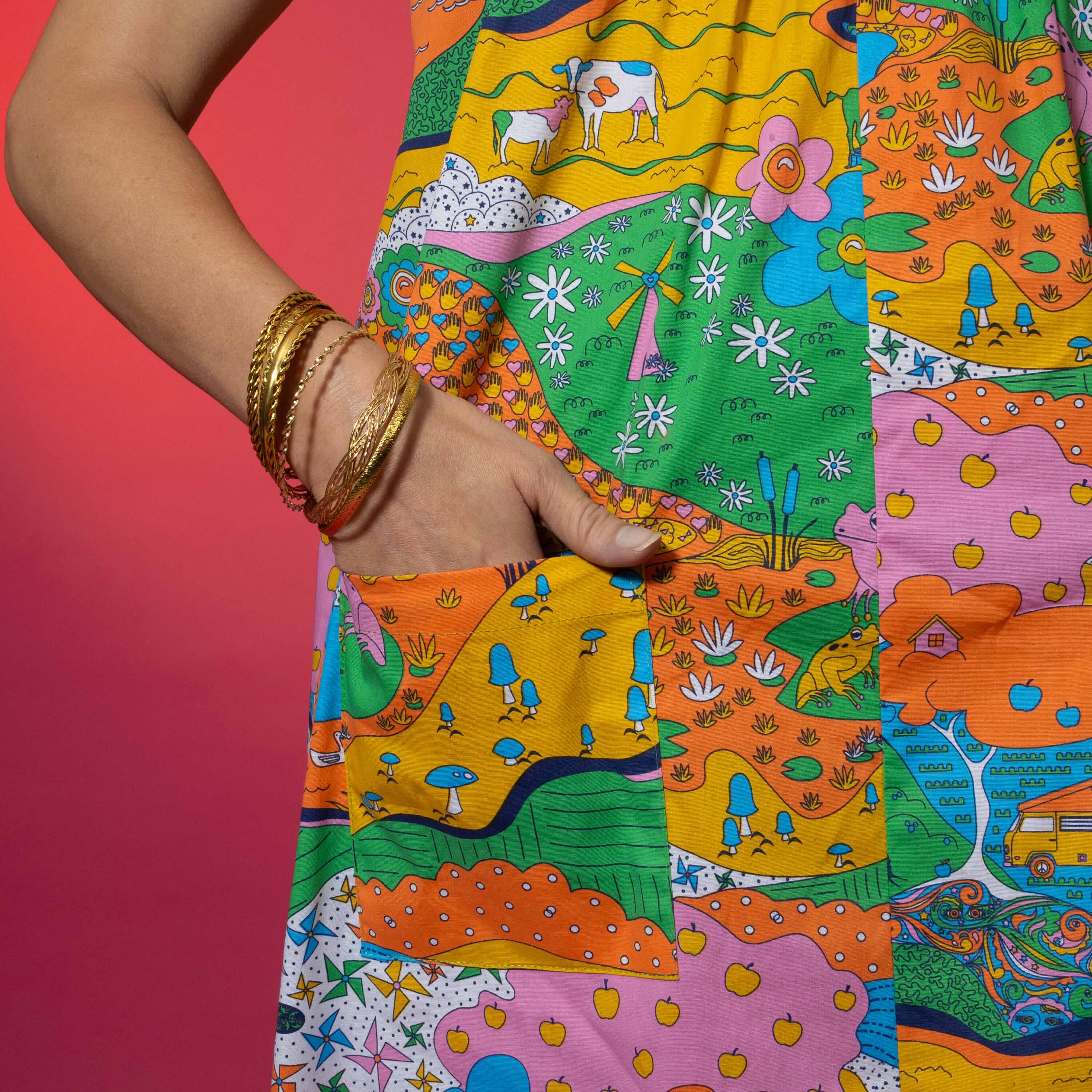 Glam Maxi House Dress in Rainbow Landscape